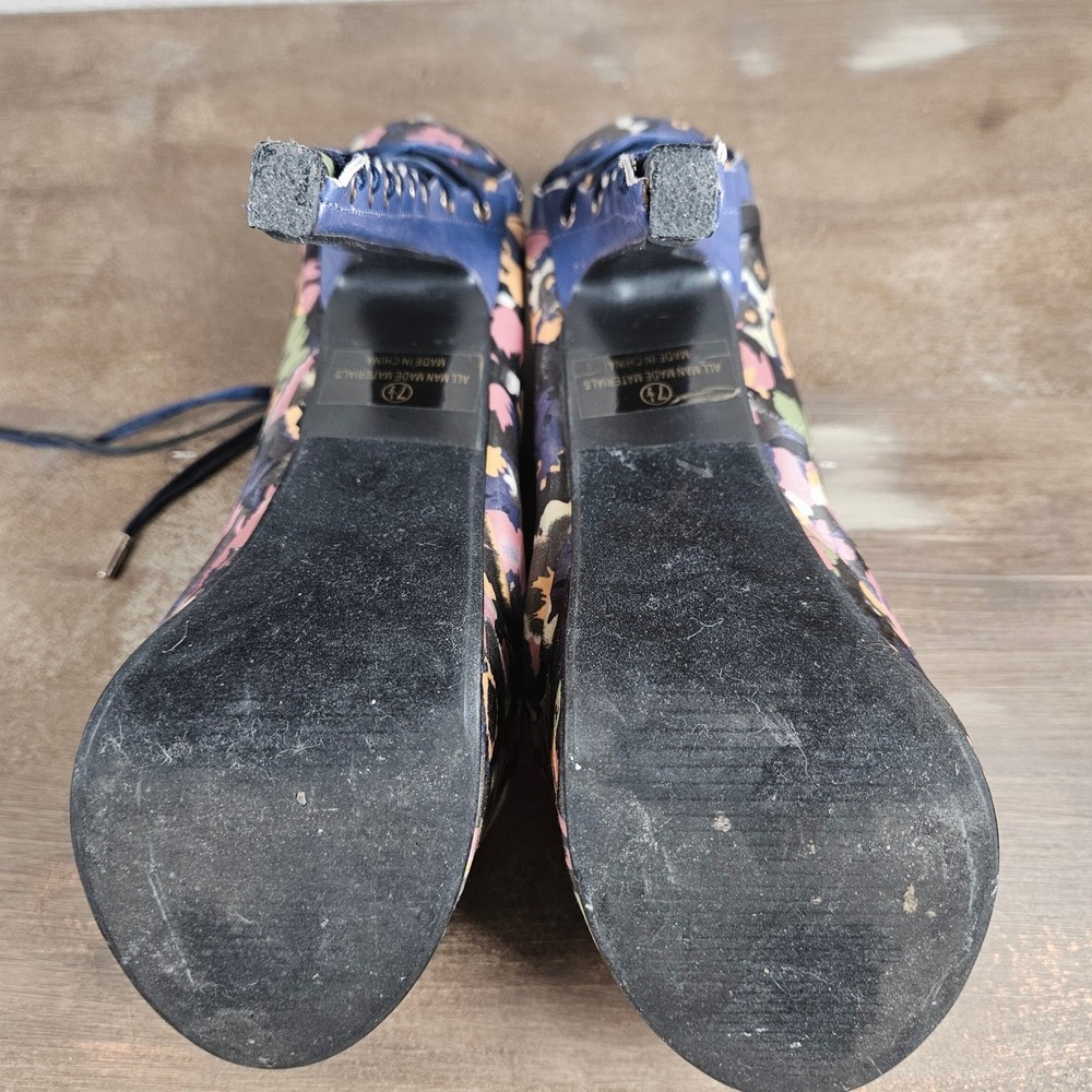 Alba Floral Lace Up Platform Pumps Blue Multi Color Stiletto Heels Womens 7.5 - Picture 11 of 12